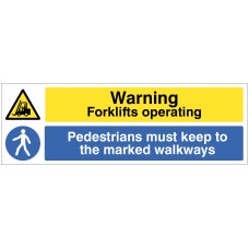 Warning - Forklifts Operating - Pedestrians must Keep to Marked Walkways