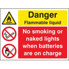 Flammable Liquid No Smoking / Naked Lights Batteries On Charge