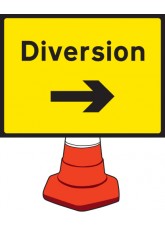Diversion Right Cone Sign - 600 x 450mm